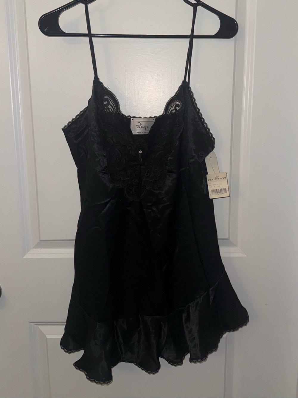 NWT Vintage 80s/90s Faye Black Satin Lace Slip Dress- Deadstock